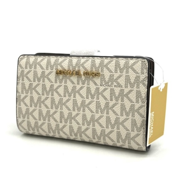 Michael Kors Medium Bifold Zip Chain Wallet Vanilla/Brown - Picture 3 of 9